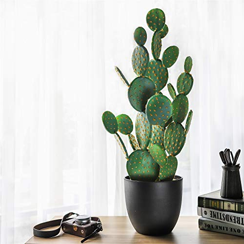 NCYP 34.2" Large Natural Looking Artificial Faux Fake Prickly Pear Cactus Desert Plant with Black Planter Pot for Home Garden Office Floor Decor