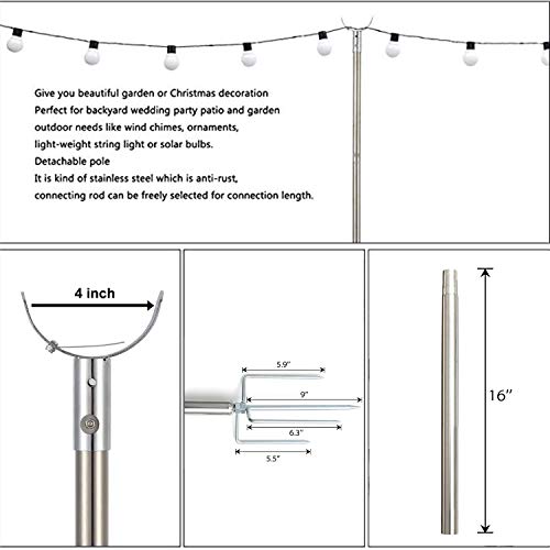 Outdoor Light Poles for Lightweight String Lights, 9 FT Stainless Steel Strong Wind Resistant, LED Solar Hanging Bulbs for Patio, Backyard, Garden, Christmas Light Pole (2 Poles, 1 Pack)