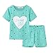 MyFav Big Girls Summer Pajama Set Heart Shape Printed Cute Sleepwear Shorts,Green,14 Years