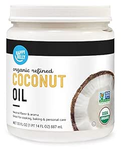 Amazon Brand - Happy Belly Organic Refined Coconut Oil, 30 Fl Oz