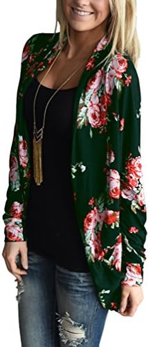 ZHENYUL Womens Boho Wrap Floral Kimono Cardigans Sweaters Casual Coverup Coat Tops Outwear (M, green)