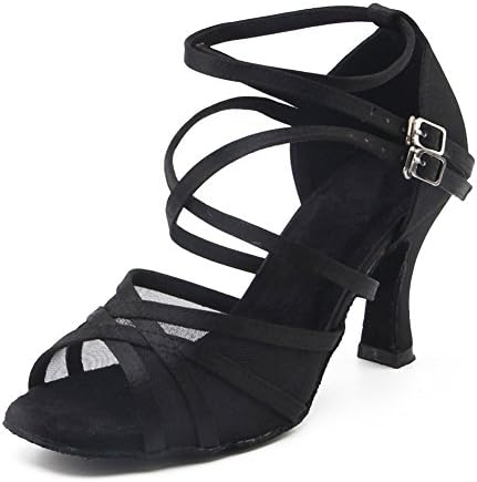 Yiteli Women's Peep Toe Mesh Satin Ballroom Dance Shoes Salsa Latin Tango Practice Dancing Shoes