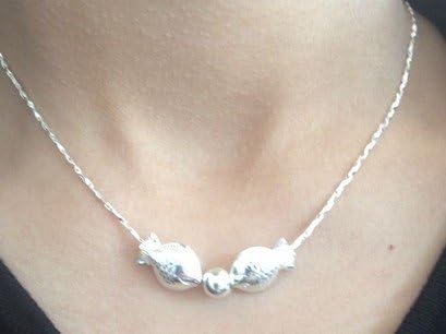 TKHNE Hongsheng jewelry send his girlfriend 990 sterling silver necklace pendant women girls short paragraph clavicle chain bead necklace pendant kiss fish