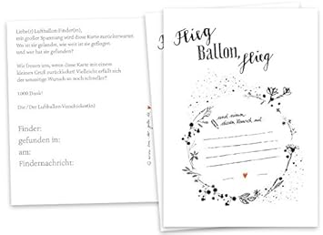 50 Ballonflugkarten - Flieg Ballon, flieg! | Spiel für die Hochzeit, Hochzeitsspiel, Ballonweitflug | in elegantem Schwarz We