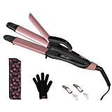 JYfeel 2 in 1 Travel Curling Flat Iron Dual Voltage Mini Hair Straightener and Curler with 1 Inch Rose Gold Ceramic PTC Plate, with Heat Resistant Bag,Glove and 2 Clips (Rose Gold)