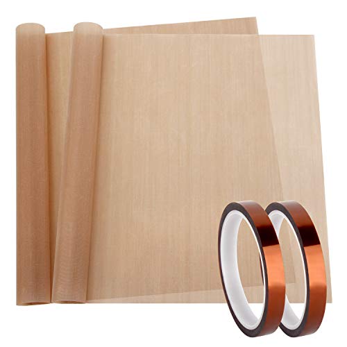 2 Pack Teflon Sheet Paper and 2 Pack Heat Tape Hight Temp Tape Heat Press Transfer Sheet for Vinyl Heat Press Heat Resistant Craft Mat