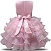 NNJXD Girl Dress Kids Ruffles Lace Party Wedding Dresses Size (140) 6-7 Years Flower Pink
