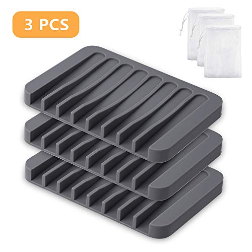 Yako 3Pcs Soap Dish, Bar Soap Holder Box Stand Case Saver Tray for Shower Bathroom Kitchen, Premium Flexible Silicone Soap Dishes, Prevent Melting, Non-Slip Design, Easy Cleaning, Grey - Thumbnail 7