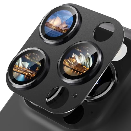 imluckies Alloy Metal Camera Lens Protector for iPhone 16 Pro / 16 Pro Max / 14 Pro / 14 Pro Max, 9H Tempered Glass, Ultra HD, Anti-Scratch, Strong Adhesion, Case Friendly, Black Titanium
