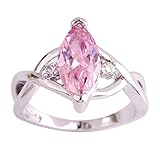 Veunora 925 Sterling Silver Plated Marquise Cut Pink Topaz Infinity Twisted Ring for Women
