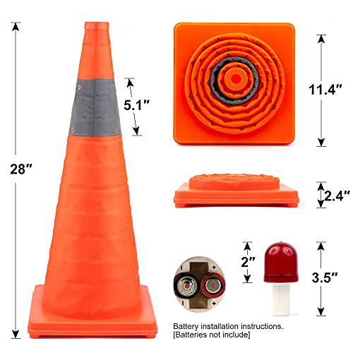 BATTIFE [2 Pack] 28'' inch Collapsible Traffic Safety Cones, Orange
