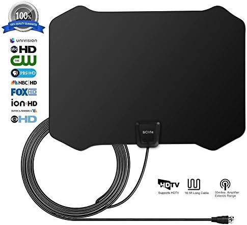 Eteck HDTV Antenna, 35 Miles Long Range Indoor TV Antenna 1080P High Reception Digital Antenna with 16.5ft Coaxial Cable - Black