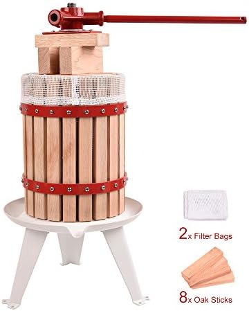 Fruit Wine Press, Solid Oak Wood, Super Heavy-duty Hardwood Juice Maker Crusher and Grinder Tool (1.6 Gallon)