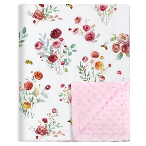 HOMRITAR Pink Floral Baby Blanket