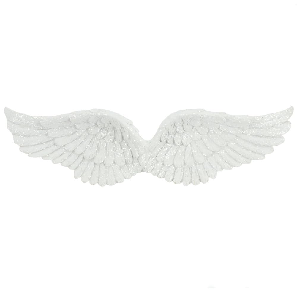 Stunning White Resin Glitter Hanging Angel Wings - 7cm x 28cm (1 Pc.) - Elegant & Unique Design, Great Gift or Personal Keepsake - Perfect Home Decor