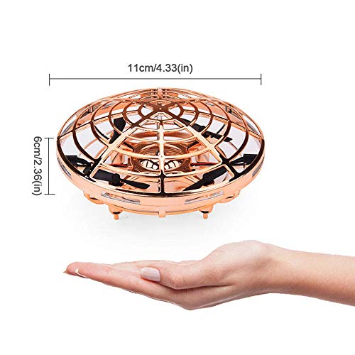 Teepao UFO Flying Ball Toys, Mini Quadcopter Drone Auto-Avoid Obstacles Helicopter Ball with 360Â°Rotating LED Lights for Kids,Adult (Gold)