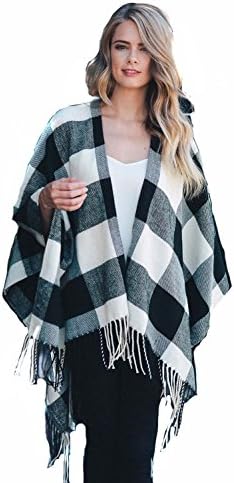 Buffalo Plaid Poncho Wrap Blanket Sweater