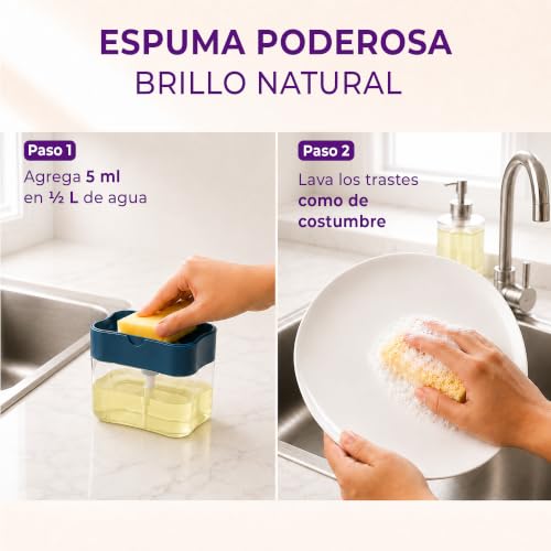 KUXTAL Detergente para Trastes Paquete de 2, Elimina la Grasa sin Percudir los Platos, Amigable con las Manos, Biodegradable OECD 301-A, Ingredientes Naturales, Aroma Cítrico