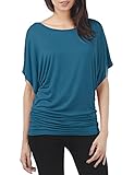 TWINTH Shirring Tunic Top Plus Size Dolman Sleeve Drape Knit Top Boat Neck Solid
