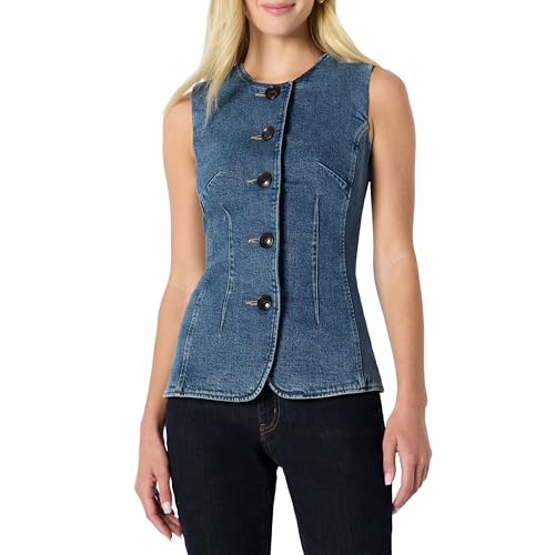 Amazon Essentials Women's Regular-Fit Button-Down Denim Vest, Medium Blue Vinta…