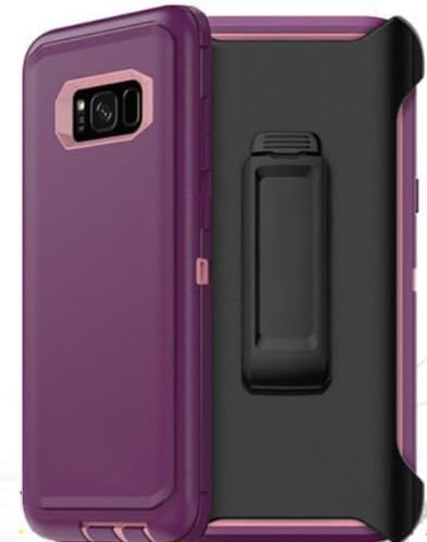 Galaxy S8 PLUS Case, 3-Layer Protection Military Grade Rugged Shockproof Defender Case for Samsung Galaxy S8+ Models (With Belt Clip Holster) (Plum/Pink)