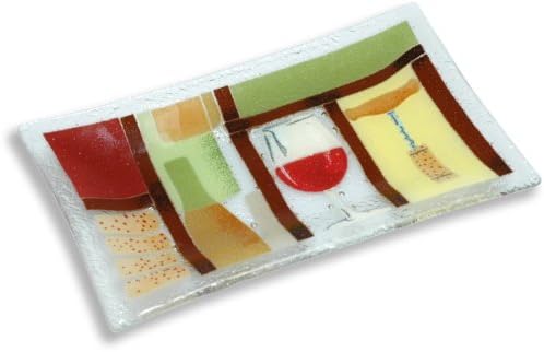 Peggy Karr Handcrafted Art Glass Vino Serving Tray, Rectangular, 10-Inch