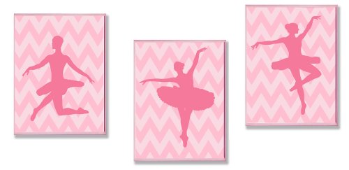 Stupell Home Dcor Pink Ballerina Silhouettes On Pink Chevron 3-Pc. Rectangle Wall Plaque Set, 11 x 0.5 x 15, Proudly Made in USA
