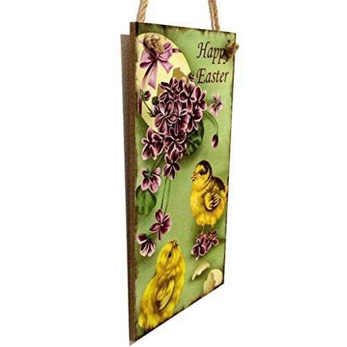 Mikilon Happy Easter Gift Chicken Hanging Wooden Plaque Festival Wall Door Decorative Sign Hanger Home Decor Photo Props Favors