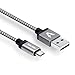 USB Cable,Veckle 6.6 ft Reversible USB 2.0 to Micro USB Cable Braided, Quick Charge and High Speed Data Sync for Android Smartphone, Samsung Galaxy, HTC, Motorola, Nokia and More, Grey