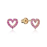 14k Yellow Gold Open Heart Children Screwback Girls Earrings