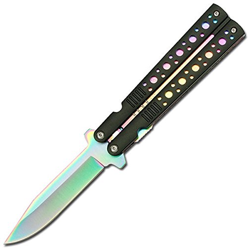 TAC Force Assisted Opening Black Handle Rescue Folder Half Stainless Steel Rainbow Blade Knife