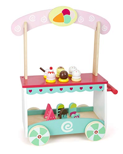 Small Foot Eiswagen aus Holz, Kaufladen Zubehör auf beweglichen Rädern, für Kinder ab 3 Jahren, 11065 Spielzeug, Mehrfarbig