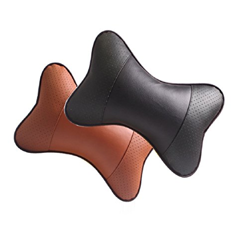 Ikevan 1 pc Car Neck Pillow Children Adult Car Seat Breathable Headrest Auto Head Neck Rest Cushion Leather Polyester Headrest Pad Bone Pillow 10.6" X 7.1" (Black)