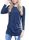 MOLERANI Women's Casual Long Sleeve Round Neck Loose Tunic T Shirt Blouse Tops (2XL, Navy Blue)