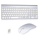 Wireless Keyboard and Mouse Combo, Kang RUI 2.4G USB Full Size Ultra Slim Compatible with MAC PC Laptop Ultra-Thin Laptop Desktop, Available for Windows OS Android DPI800/12200/1800 Mute (Silvery-2)