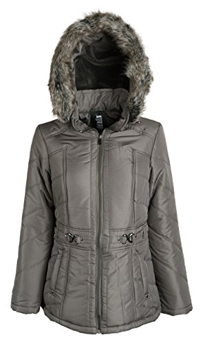 Details Women's Warm Winter Parka Puffer Coat with Quilting and Removable Hood - Fog (Size Small)