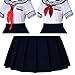 Japanese School Girls Short Sleeve Uniform Sailor Navy Blue Pleated Skirt Anime Cosplay Costumes sweater with Socks setXS(Tag S)