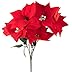 Juvale Poinsettia Flowers Artificial Pack - Red Silk Petals & Plastic Stems - 16.5 in Length - Lifelike Real-Looking Blooms for Floral Arrangement & Red Centerpieces - Decorative Silk Blooms in Pots