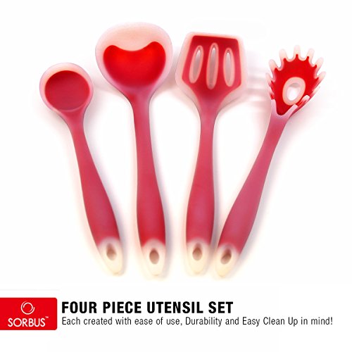 Sorbus 4 Piece Silicone-Frosting Kitchen Utensil Set– Ladle, Spatula Turner, Mixing Spoon, And Spatula Spoon