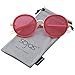 SOJOS Oversized Round Metal Frame Sunglasses Flat Lens UV400 Protection SJ1076 with Red Frame/Red Lens