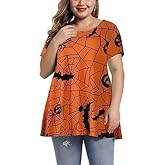 MONNURO Womens Plus Size Short Sleeve Swing Tunic Tops Casual Loose Fit Flare Basic T-Shirt