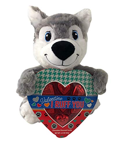 I RUFF You Dog Plush Stuffed Animal Valentine’s Chocolate Heart Candy Gift Set