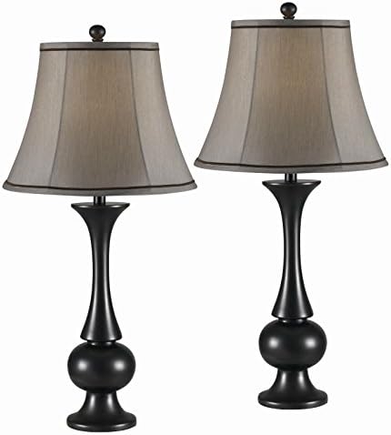 Best, Beautiful and Unique Metallic Bronze 2-piece Resin Indoor Lamp Set with Silver Taupe Metal Bell-shaped Shades. (Perfect for Use on Your Nightstands or End Tables; Living Room or Bedroom)