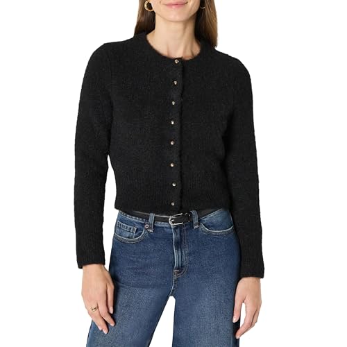 Amazon Essentials Women's Regular-Fit Faux Mohair Wool Blend Sweater Cardigan with Gold Buttons, High Round Neckline, Black, XX-Large