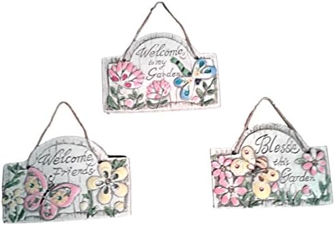 Concrete Wall Plaques for Garden Set of 3 With Sayings Butterfly Dragonfly Bumblebee