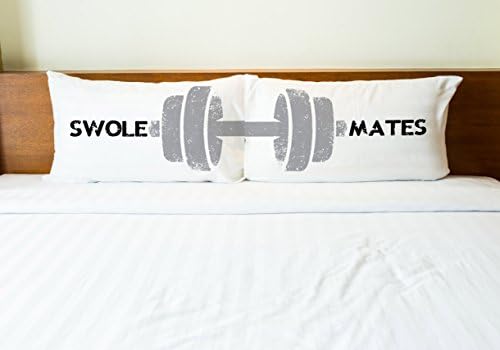 One Bella Casa Swole Mates Set Of 2 Pillowcases By Obc, Standard 20X 30, Black/Gray