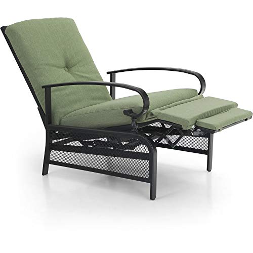 PHI VILLA Adjustable Patio Recliner Chair Metal Outdoor Lounge Chair