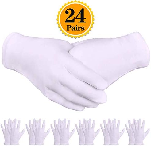 White Gloves, Zealor 24 Pairs Soft Thickened Cotton Gloves, Stretchable Lining Glove (Extra Large)