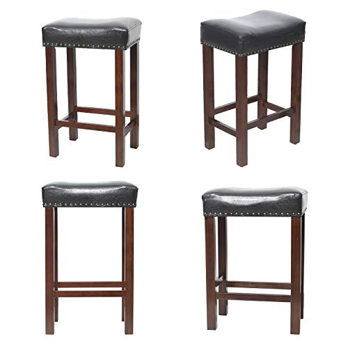 eclife Bar Stools Saddle Seat Solid Wood Backless Faux Leather Kitchen