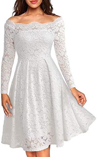 NEHO Women's Plus Size Lace Dress Off The Shoulder Knee Length Elegant Party Wedding Swing Dress for Women (S-XXXLarge)